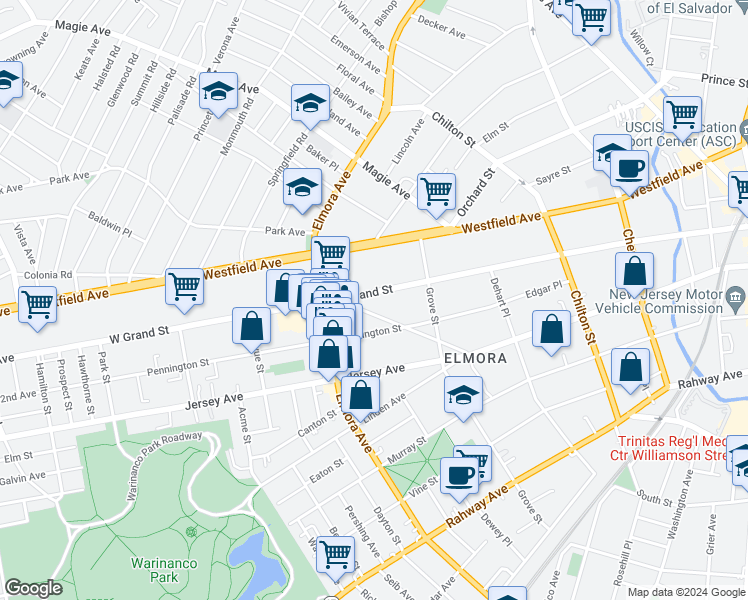 map of restaurants, bars, coffee shops, grocery stores, and more near 508 West End Avenue in Elizabeth