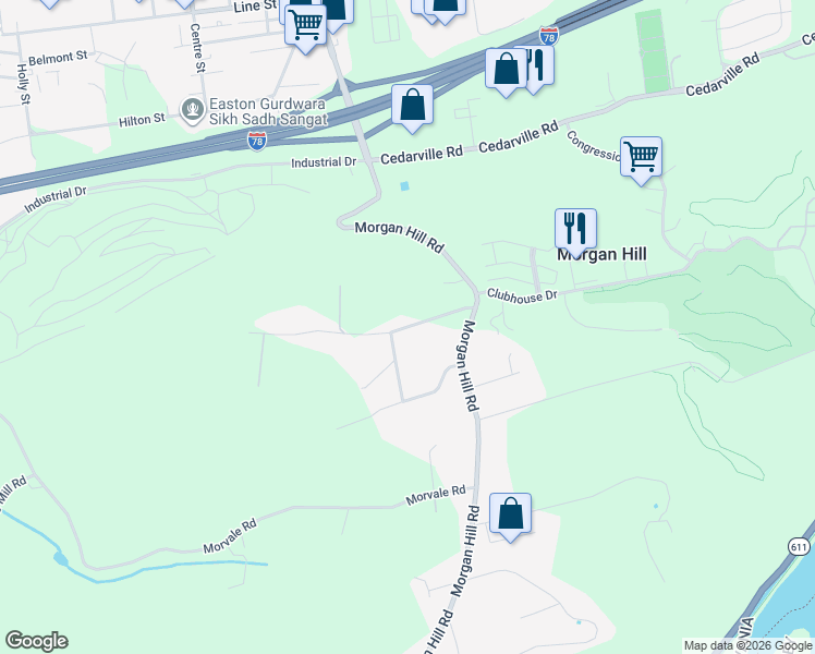 map of restaurants, bars, coffee shops, grocery stores, and more near 100 Spring Valley Road in Easton