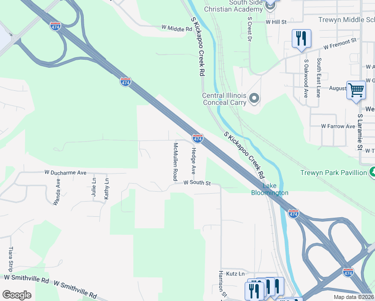 map of restaurants, bars, coffee shops, grocery stores, and more near 114-298 Hedge Avenue in Bartonville