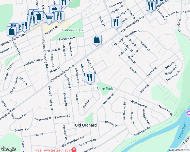 map of restaurants, bars, coffee shops, grocery stores, and more near 1224 Merion Avenue in Easton