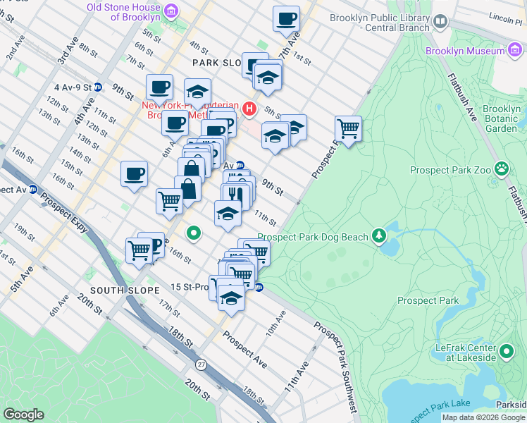 map of restaurants, bars, coffee shops, grocery stores, and more near 636 11th Street in Brooklyn