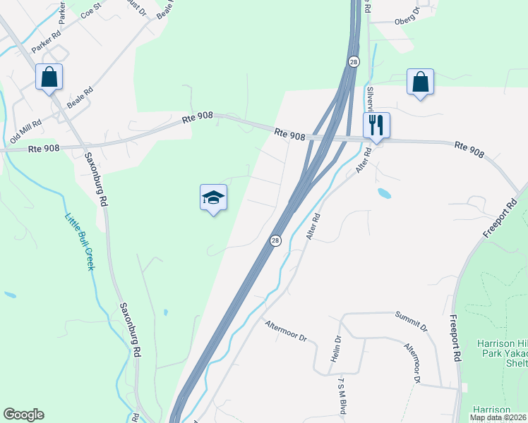 map of restaurants, bars, coffee shops, grocery stores, and more near 405 Echo Wood Drive in Natrona Heights