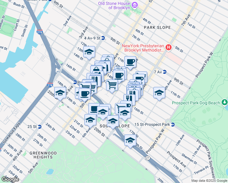 map of restaurants, bars, coffee shops, grocery stores, and more near in Brooklyn