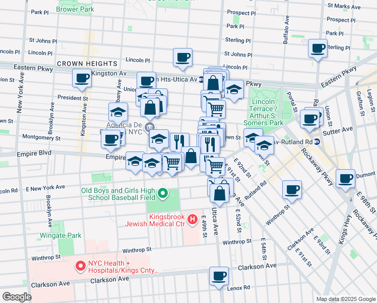 map of restaurants, bars, coffee shops, grocery stores, and more near 940 Montgomery Street in Brooklyn