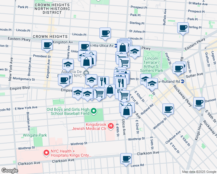 map of restaurants, bars, coffee shops, grocery stores, and more near 842 Lefferts Avenue in Brooklyn