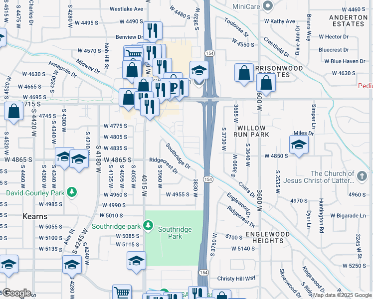 map of restaurants, bars, coffee shops, grocery stores, and more near 3891 Kinglassie Court in Taylorsville