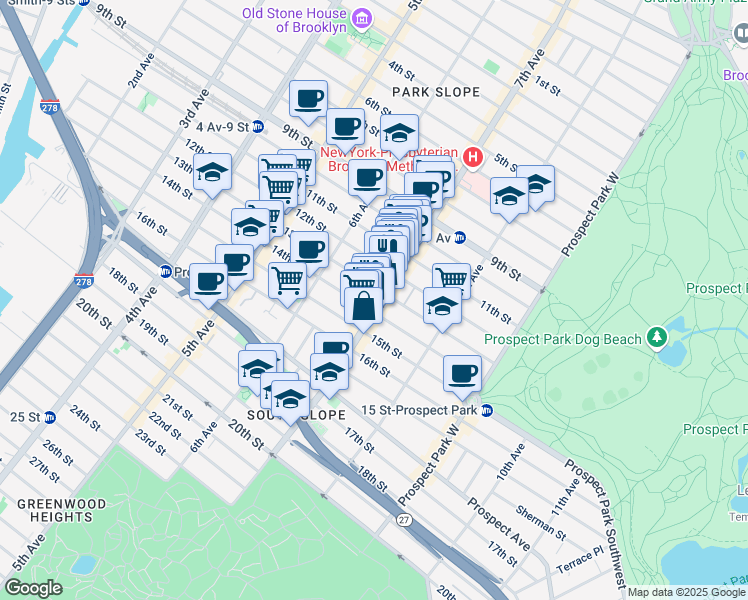 map of restaurants, bars, coffee shops, grocery stores, and more near 365 13th Street in Brooklyn