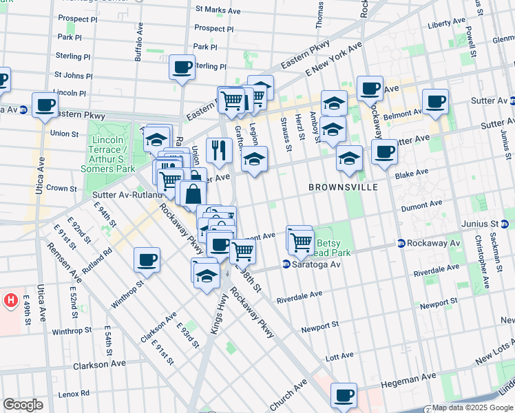 map of restaurants, bars, coffee shops, grocery stores, and more near 161 Grafton Street in Brooklyn