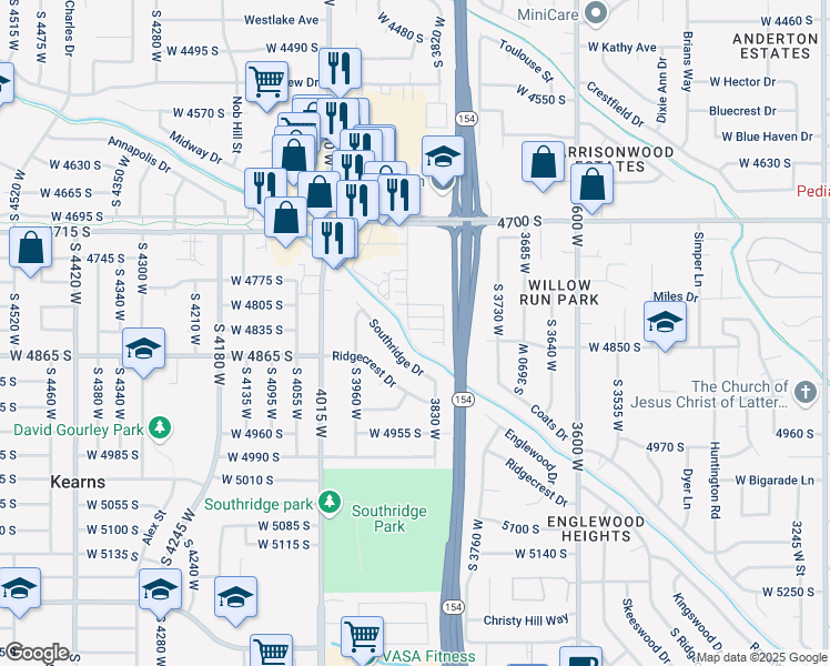 map of restaurants, bars, coffee shops, grocery stores, and more near 3891 Kinglassie Court in Taylorsville