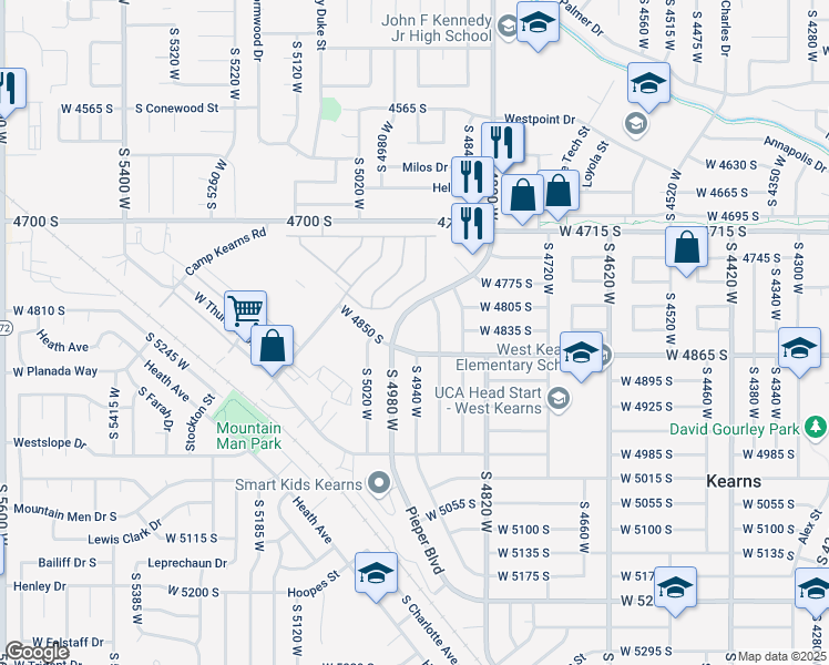 map of restaurants, bars, coffee shops, grocery stores, and more near 4800 South 4900 West in Salt Lake City
