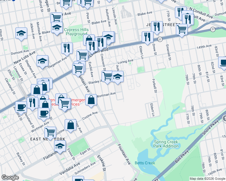 map of restaurants, bars, coffee shops, grocery stores, and more near 757-779 Wortman Avenue in Brooklyn