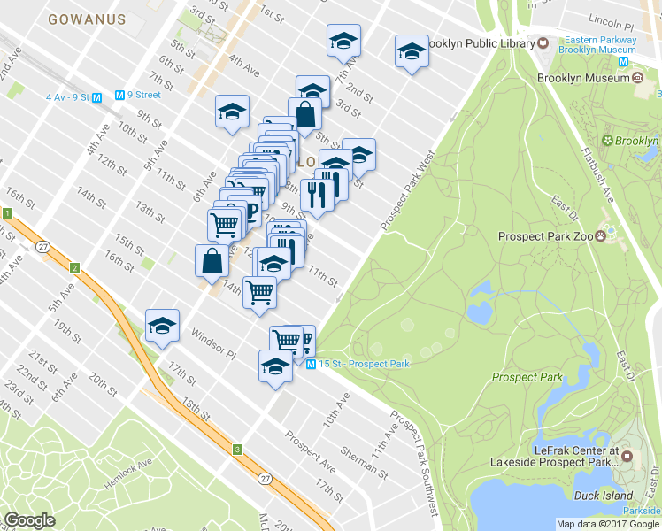 map of restaurants, bars, coffee shops, grocery stores, and more near 544 9th Street in Brooklyn