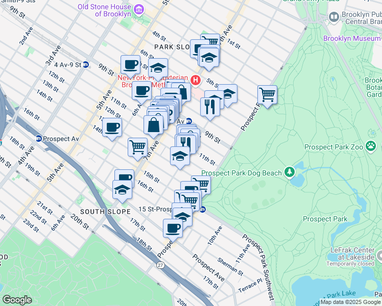 map of restaurants, bars, coffee shops, grocery stores, and more near 1014 8th Avenue in Brooklyn