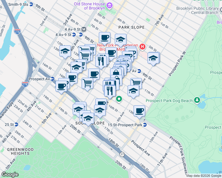 map of restaurants, bars, coffee shops, grocery stores, and more near 365 13th Street in Brooklyn