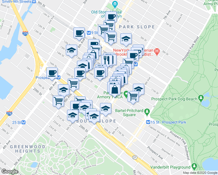 map of restaurants, bars, coffee shops, grocery stores, and more near in Brooklyn