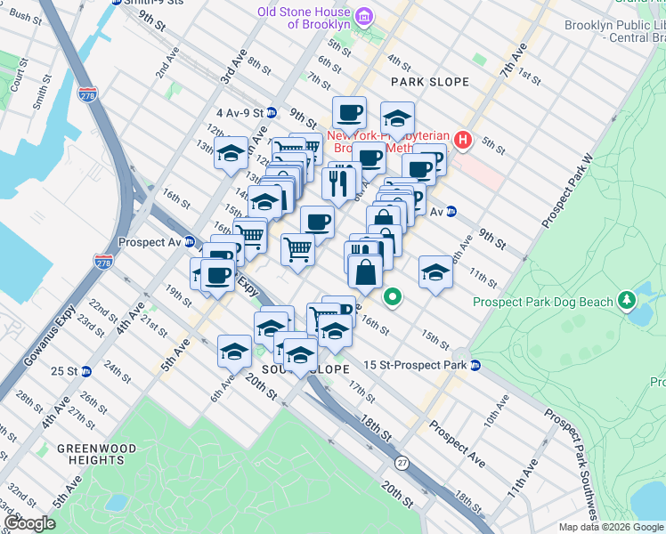 map of restaurants, bars, coffee shops, grocery stores, and more near in Brooklyn