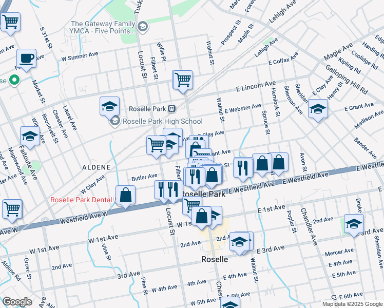 map of restaurants, bars, coffee shops, grocery stores, and more near in Roselle Park