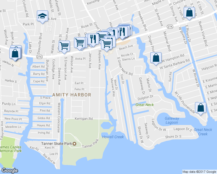 map of restaurants, bars, coffee shops, grocery stores, and more near 211 Mariners Way in Copiague