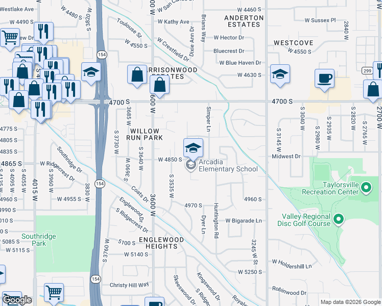 map of restaurants, bars, coffee shops, grocery stores, and more near 4831 3475 West in Salt Lake City
