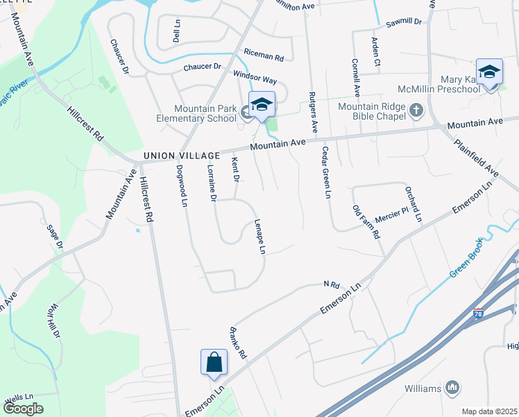 map of restaurants, bars, coffee shops, grocery stores, and more near 131 Lenape Lane in Berkeley Heights
