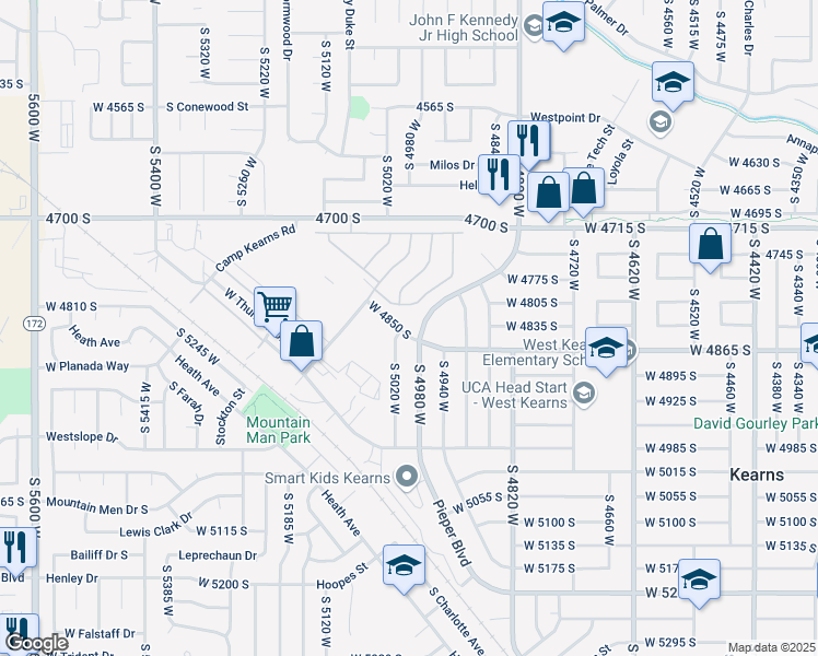 map of restaurants, bars, coffee shops, grocery stores, and more near 4988 West 4850 South in Kearns