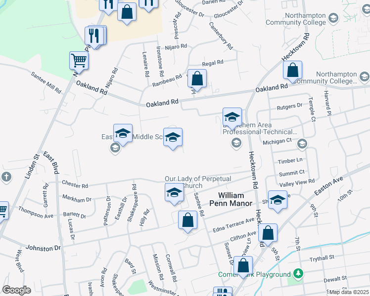 map of restaurants, bars, coffee shops, grocery stores, and more near 3149 Chester Avenue in Bethlehem