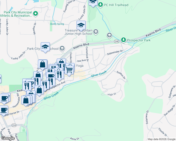 map of restaurants, bars, coffee shops, grocery stores, and more near in Park City