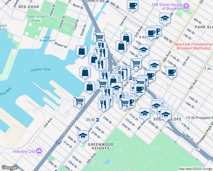 map of restaurants, bars, coffee shops, grocery stores, and more near in Brooklyn