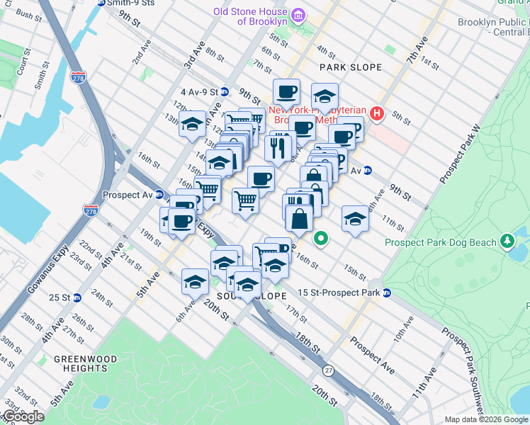 map of restaurants, bars, coffee shops, grocery stores, and more near in Brooklyn
