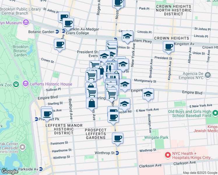 map of restaurants, bars, coffee shops, grocery stores, and more near 287 Sullivan Place in Brooklyn