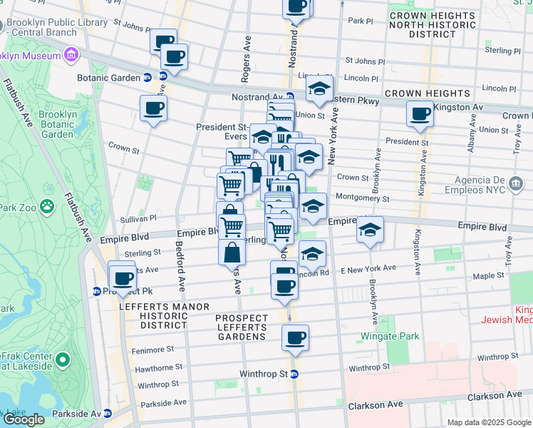 map of restaurants, bars, coffee shops, grocery stores, and more near 287 Sullivan Place in Brooklyn