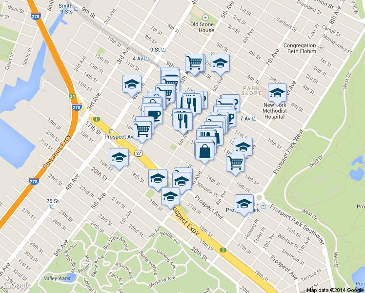 map of restaurants, bars, coffee shops, grocery stores, and more near in Brooklyn