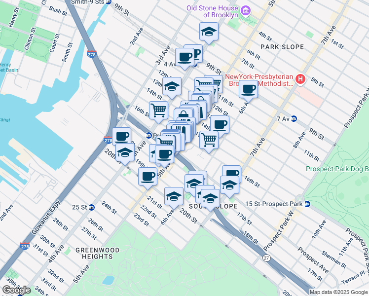 map of restaurants, bars, coffee shops, grocery stores, and more near 162 16th Street in Brooklyn