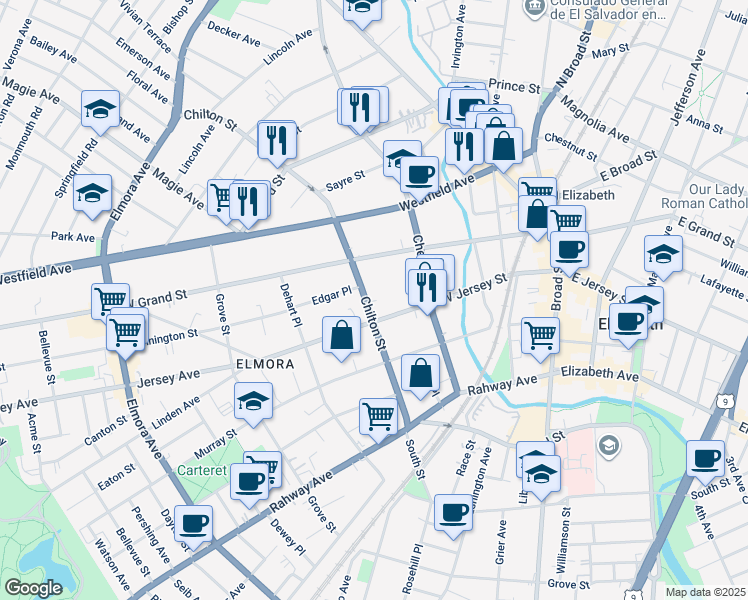 map of restaurants, bars, coffee shops, grocery stores, and more near 139 Chilton Street in Elizabeth