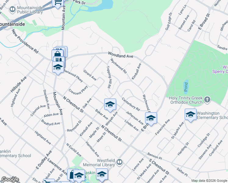map of restaurants, bars, coffee shops, grocery stores, and more near 440 Topping Hill Road in Westfield