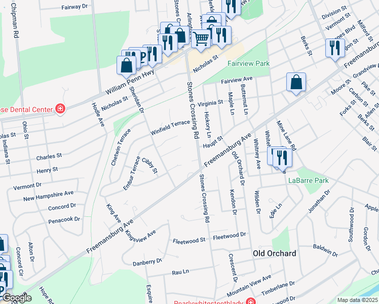 map of restaurants, bars, coffee shops, grocery stores, and more near 4051 Vaughn Street in Easton