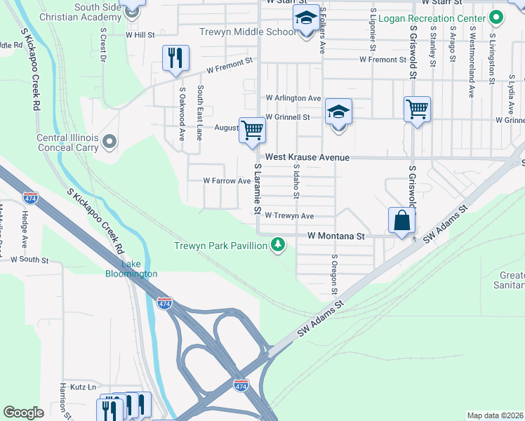 map of restaurants, bars, coffee shops, grocery stores, and more near 3024 West Meidroth Street in Peoria