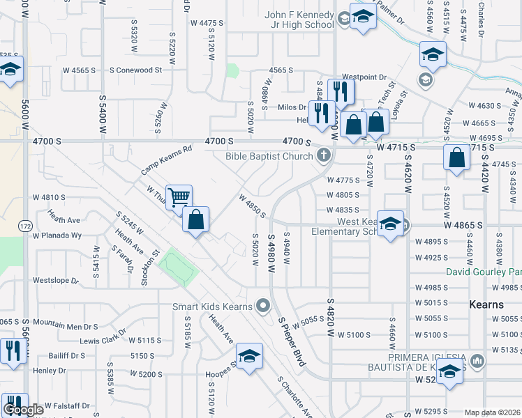 map of restaurants, bars, coffee shops, grocery stores, and more near 4982 West 4850 South in Kearns