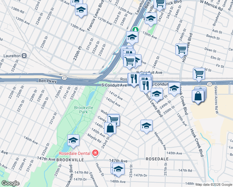 map of restaurants, bars, coffee shops, grocery stores, and more near 24019 Memphis Avenue in Queens