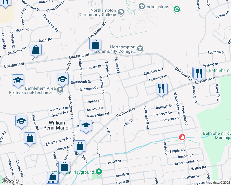 map of restaurants, bars, coffee shops, grocery stores, and more near 3340 Michigan Court in Bethlehem