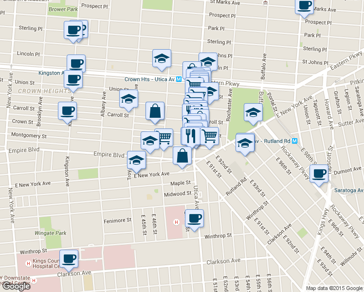 map of restaurants, bars, coffee shops, grocery stores, and more near 971 Montgomery Street in Brooklyn