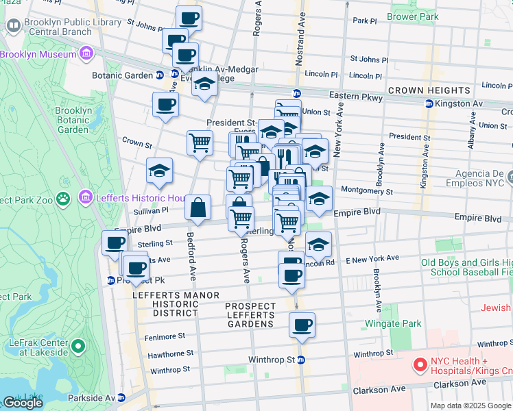 map of restaurants, bars, coffee shops, grocery stores, and more near 237 Sullivan Place in Brooklyn