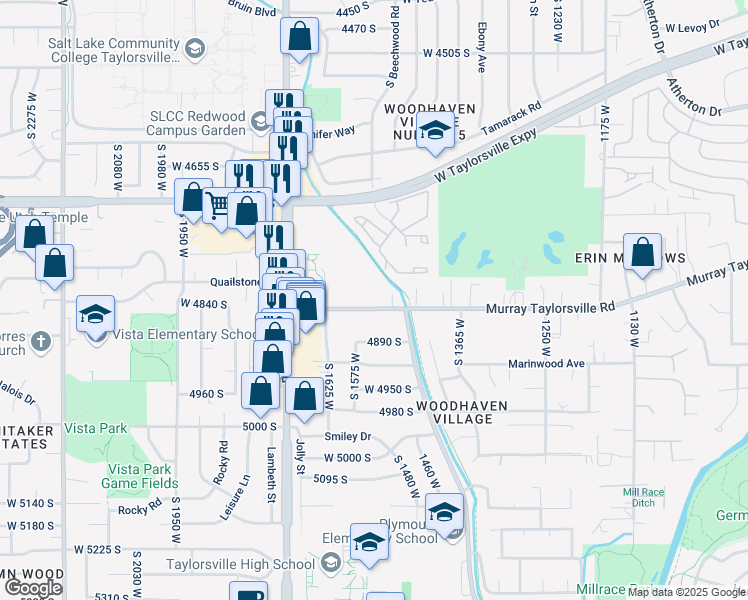 map of restaurants, bars, coffee shops, grocery stores, and more near 1566 4800 South in Taylorsville