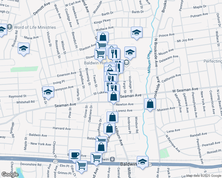 map of restaurants, bars, coffee shops, grocery stores, and more near 1848 Grand Avenue in Baldwin