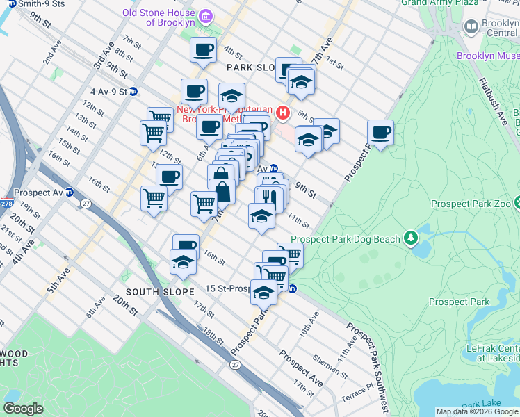 map of restaurants, bars, coffee shops, grocery stores, and more near 528 11th Street in Brooklyn