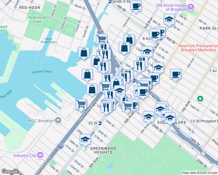 map of restaurants, bars, coffee shops, grocery stores, and more near in Brooklyn
