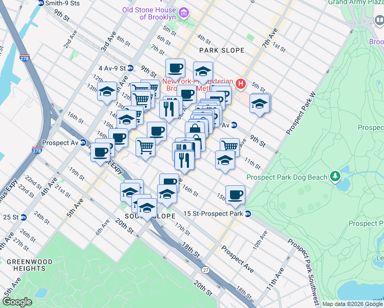 map of restaurants, bars, coffee shops, grocery stores, and more near 365 13th Street in Brooklyn