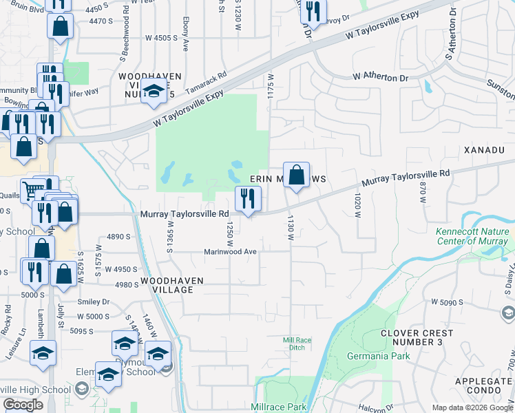 map of restaurants, bars, coffee shops, grocery stores, and more near 4815 1175 West in Taylorsville
