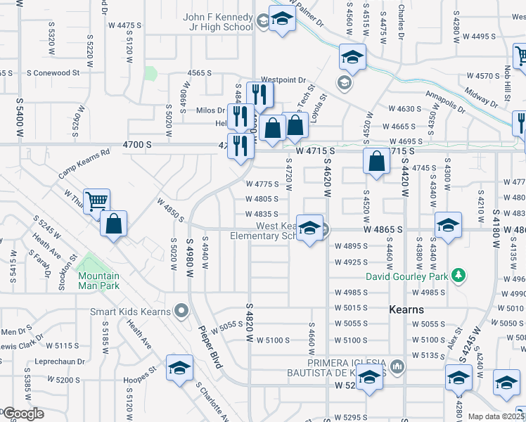 map of restaurants, bars, coffee shops, grocery stores, and more near 4785 West 4805 South in Kearns
