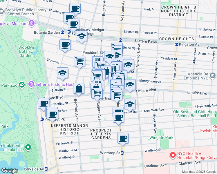 map of restaurants, bars, coffee shops, grocery stores, and more near 237 Sullivan Place in Brooklyn